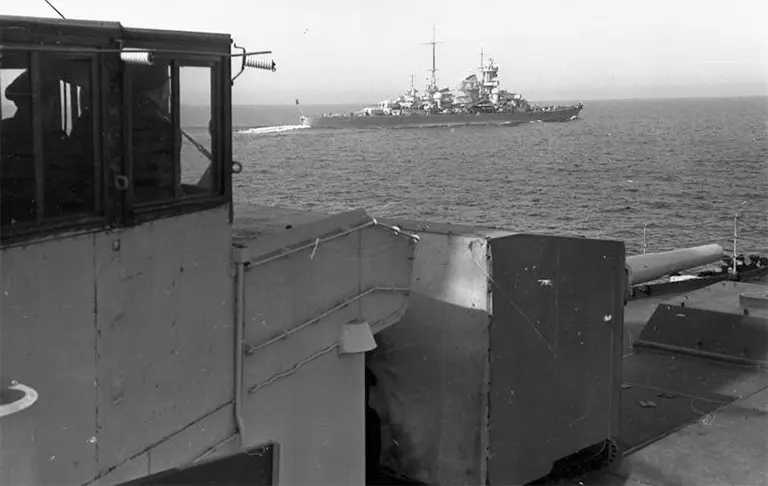German Kriegsmarine task force sailing toward Norway during Operation Weserübung to support the invasion of Oslo, April 1940
